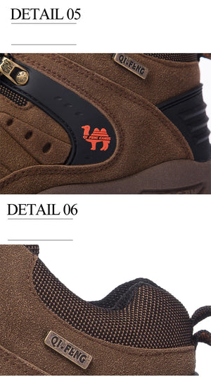 Close-up of brown shoes with visible branding on a white background