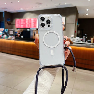Shockproof Magnetic Clear iPhone Case with Hanging Rope Cover