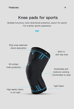 Knee pad with features highlighted on a white background
