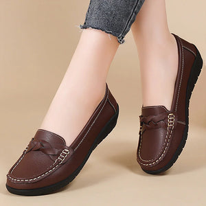 Soft leather women loafer flats slip on casual shoes