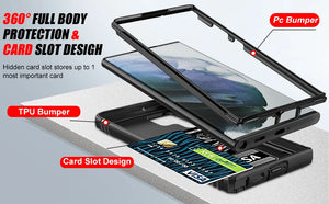 Phone case with PC bumper and card slot design on a gray background