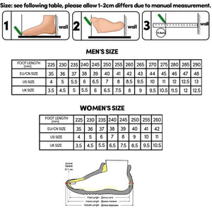 Measurement chart for shoe sizes with foot length and size conversions.