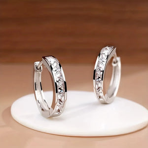 women's CZ hoop earrings princess square cubic zirconia elegant geometric hoops