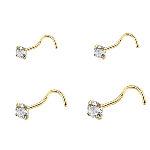 Gold & Silver Nose Stud Set – Heart Star Round L Shape Nostril Piercing 0.8x7mm