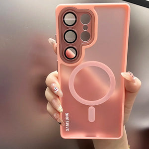 Magnetic matte translucent Samsung Galaxy case with camera lens protection and shockproof bumper
