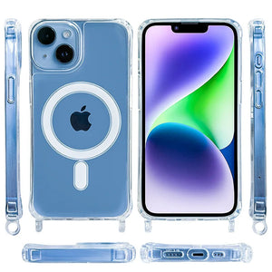 Crossbody Magnetic Clear iPhone Case with Lanyard Hard PC Back Cover