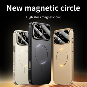 Three MagSafe Matte Case for iPhone with a new magnetic circle design on a dark background