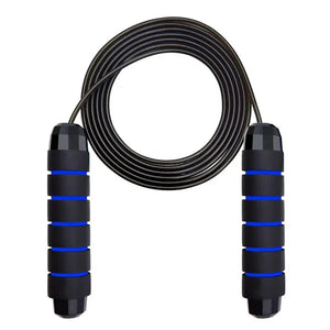 Black and blue jump rope on a white background