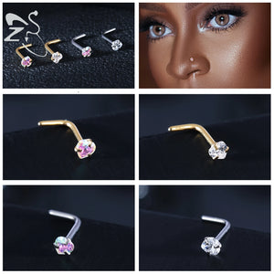 Gold & Silver Nose Stud Set – Heart Star Round L Shape Nostril Piercing 0.8x7mm