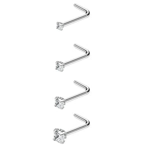 4pcs Cubic Zirconia Nose Studs 20G L-Shaped Shiny Nostril Jewelry
