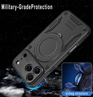 Black iphone case with military-grade protection features on a dark background