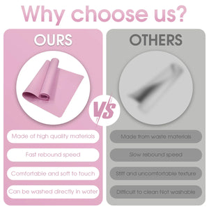 Comparison chart between 'OURS' and 'OTHERS' with pink and gray color schemes.