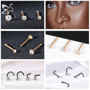Gold & Silver Nose Stud Set – Heart Star Round L Shape Nostril Piercing 0.8x7mm