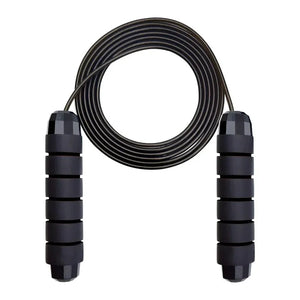 Black jump rope with black handles on a white background