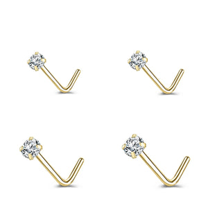 Gold & Silver Nose Stud Set – Heart Star Round L Shape Nostril Piercing 0.8x7mm