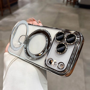 Transparent Plating iPhone Case with camera lens and flash design held by a person