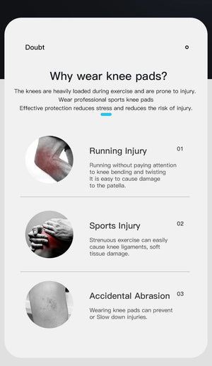 Informational graphic about wearing knee pads with text and icons on a white background.