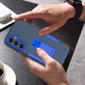 Person holding a blue Heavy Duty Magnetic Kickstand Case for Samsung Galaxy Shockproof Armor Cover