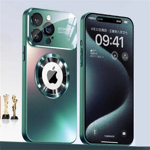 Titanium matte MagSafe iPhone case with frosted glass back and full camera lens protection