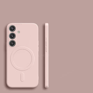 Pink phone case with side view on a beige background