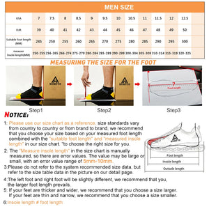 Size chart and measurement guide for HUMTTO men's shoes with step-by-step instructions.