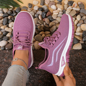 Women's breathable woven platform sneakers with lace-up closure and soft fabric insole