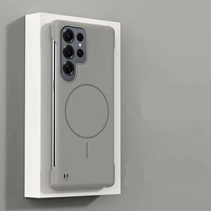 Gray phone case with magnetic feature on a gray background