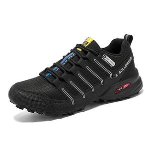 Black hiking shoe with visible brand logo on a white background