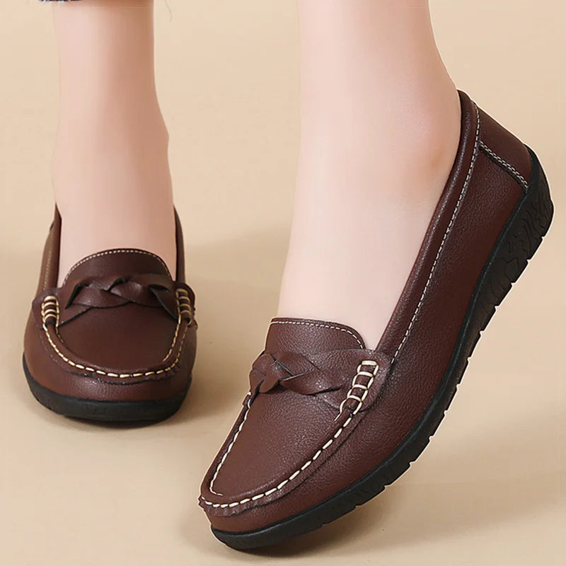 Soft leather women loafer flats slip on casual shoes
