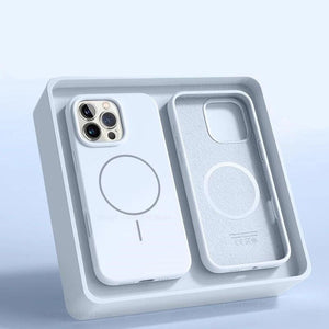 Silicone phone case with 'Official Liquid' branding on a light blue background