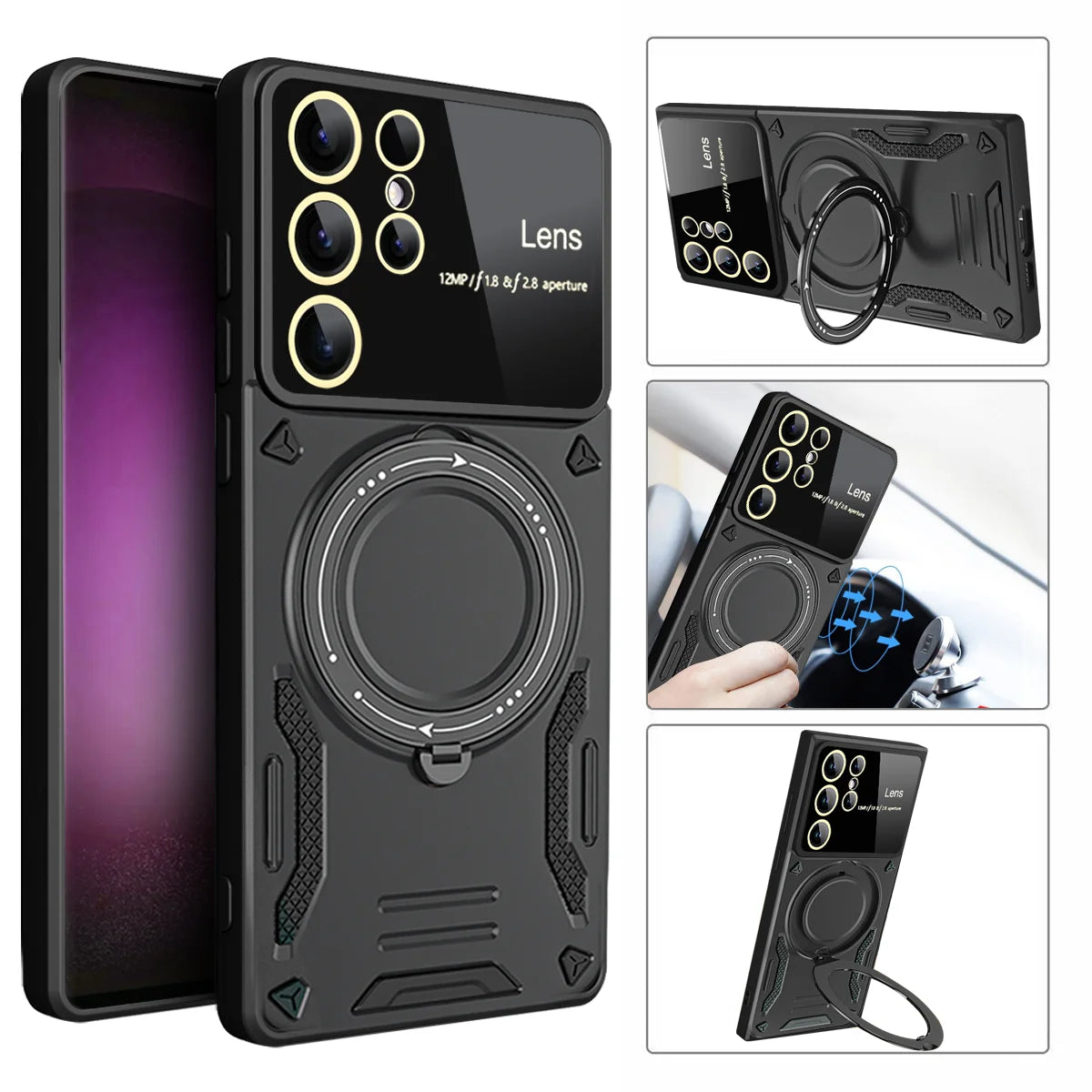 Magnetic Ring Armor Case for Samsung Galaxy S20–S25 Ultra