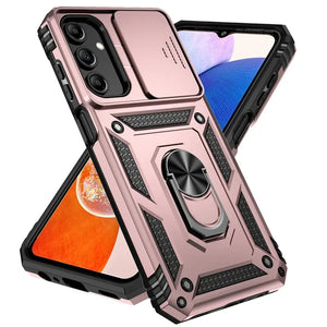 Rose gold Military Armor Samsung Galaxy Case with Slide Camera Lens and Holder Ring
