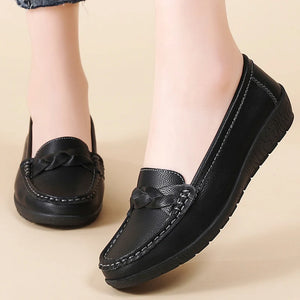 Soft leather women loafer flats slip on casual shoes