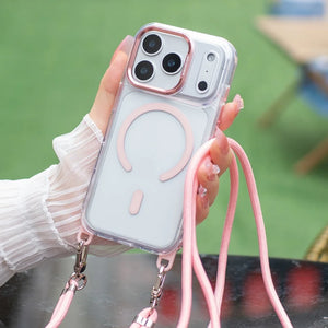 Magnetic Crossbody Clear iPhone 17 16 16 15 14 13 12 11 Pro Max Plus Case with Lanyard Strap Shockproof Cover