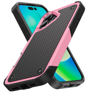 Pink and black Shockproof Military Armor iPhone Case Hard PC TPU Matte Protective Cover on a white background