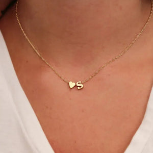 Dainty tiny heart initial necklace in gold or silver for women pendant choker jewelry