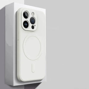 Magsafe magnetic phone case packaging with text on a gray background