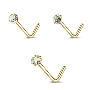 Gold & Silver Nose Stud Set – Heart Star Round L Shape Nostril Piercing 0.8x7mm