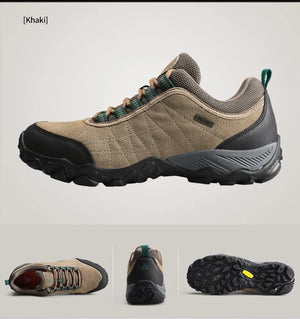 Men's suede hiking shoes with rubber outsoles and lace-up fastening in grey and khaki