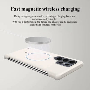 Phone case with magnetic wireless charging feature on a gray background