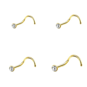 Gold & Silver Nose Stud Set – Heart Star Round L Shape Nostril Piercing 0.8x7mm