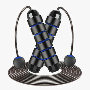 Black and blue jump rope on a white background