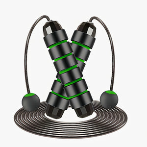 Black and green jump rope on a white background