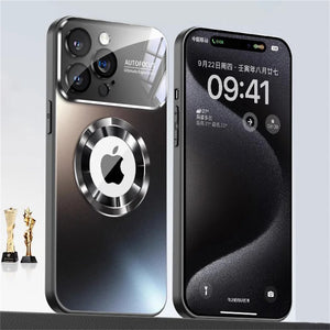 Titanium matte MagSafe iPhone case with frosted glass back and full camera lens protection