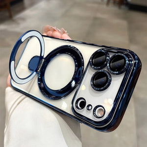 Transparent Plating iPhone Case with unique design held by a person indoors