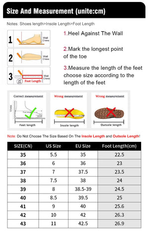 Shoe size measurement chart with illustrations and text instructions.