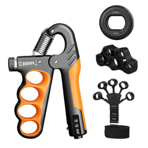 Hand grip strengthener with accessories on a white background