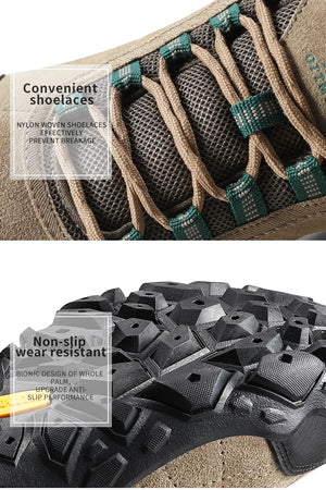 Men's suede hiking shoes with rubber outsoles and lace-up fastening in grey and khaki