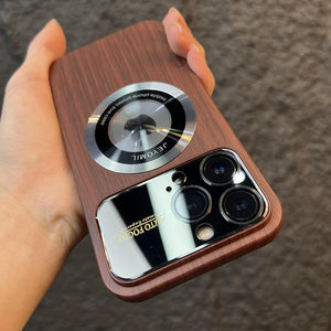 Wood Grain Magnetic Magsafe Case for iPhone 11 12 13 14 15 16 Pro Max Hard PC Camera Protection Cover