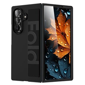 Black Matte Clear Shockproof Flip Case for Samsung Galaxy Z Fold Series, displaying a leafy design on the screen.